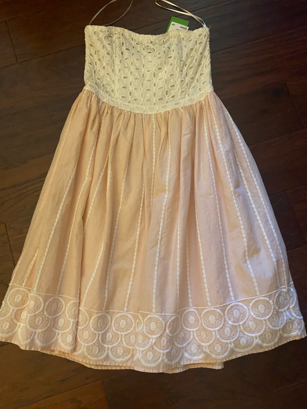H&M off White and Peach Strapless Eyelet Bodice Dress Size 6